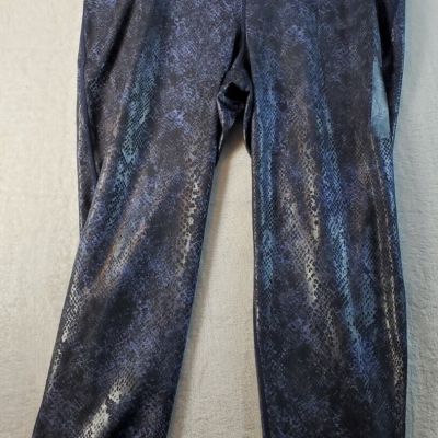 Ideology Shiny Indigo Legging Womens 2XL Purple Black Animal Print Logo Pull On